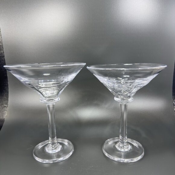Simon Pearce Cavendish Clear Optic Blown Glass Martini Glasses Cups Set 2 Stems - Picture 12 of 16
